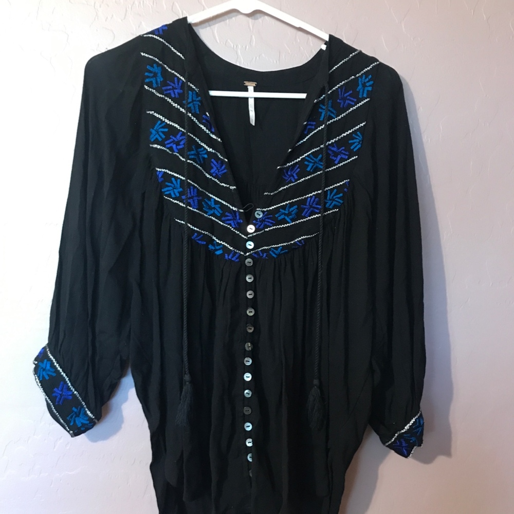 Free People Black Blouse w/ Detail